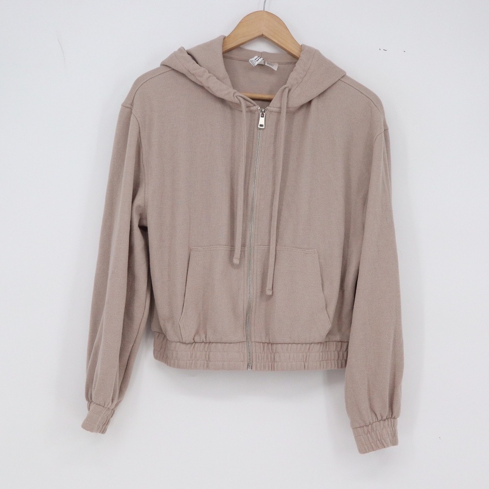 H&M Hoodie Womens M Divided Basic Mauve Cropped Zip Up Casual Excellent
